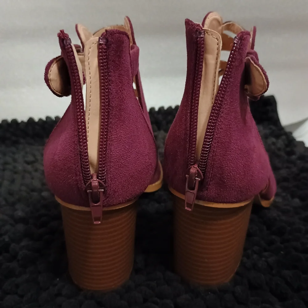Liyuandian Woman's Platform Open Toe Elegant Burgundy Women's Heels Size 8.5 - Picture 6 of 14
